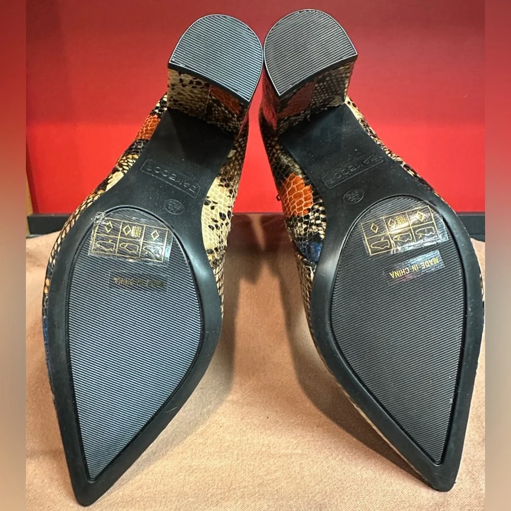 Bamboo Faux Snake Embossed Ankle Booties Tan/Multi Women’s Size 7.5 NWT & Box